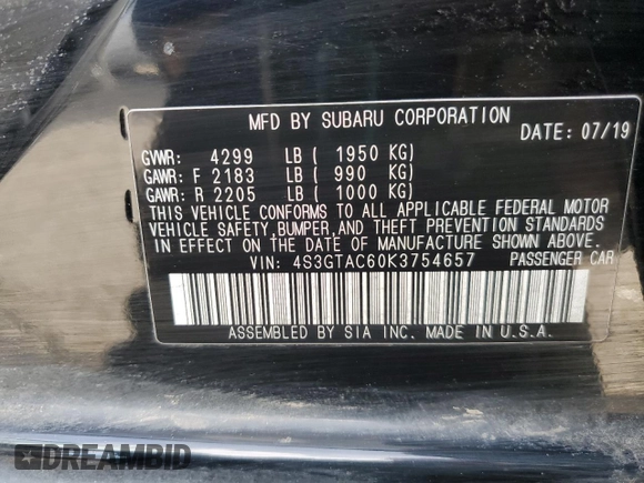2019 Subaru Impreza Premium with VIN 4S3GTAC60K3754657, listed as a Copart auction lot 54211545 with 28,488 mi miles and Salvage Title. Bid and sale history available at DreamBid. Image 12.