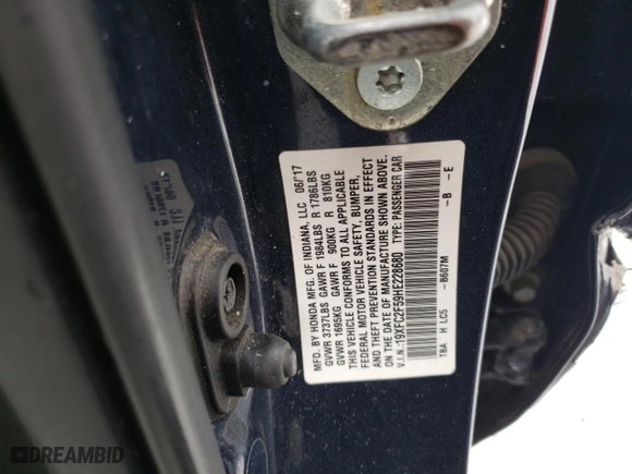 2017 Honda Civic Sedan LX with VIN 19XFC2F59HE228680, listed as a Copart auction lot 44736985 with 192,685 mi miles and Salvage Title. Bid and sale history available at carsss.com. Image 12.