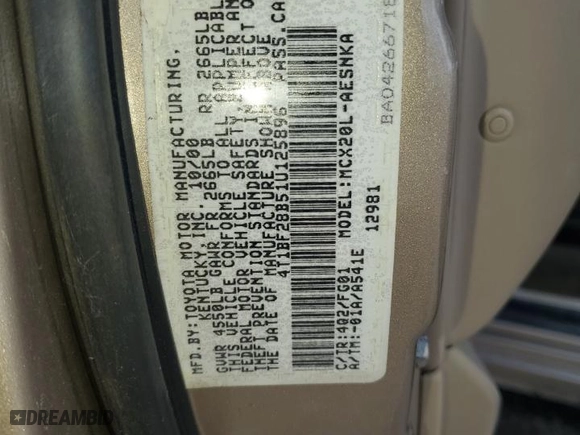 2001 Toyota Avalon XL w/Bucket Seats with VIN 4T1BF28B51U125896, listed as a Copart auction lot 46864265 with 135,663 mi miles and Salvage Title. Bid and sale history available at carsss.com. Image 14.
