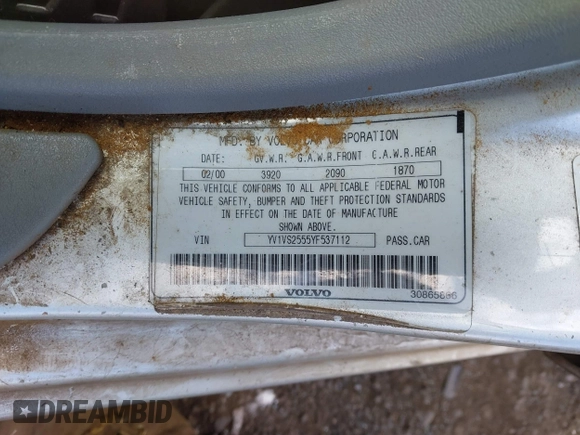 2000 Volvo S40 с VIN YV1VS2555YF537112, выставлен на аукционе IAAI как лот 41421614 с пробегом 79 308 миль миль и . История ставок и продаж доступна на DreamBid. Изображение 9.