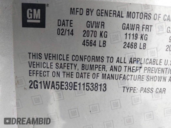 2014 Chevrolet Impala LS with VIN 2G1WA5E39E1153813, listed as a IAAI auction lot 42062409 with 343,418 mi miles and . Bid and sale history available at DreamBid. Image 9.