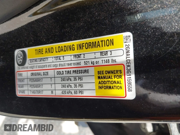 2016 Chevrolet Equinox LT z VIN 2GNALCEK3G1159558, wystawiony jako IAAI lot #42504347 z przebiegiem 153 938 mil mil oraz . Historia ofert i sprzedaży dostępna na DreamBid. Obrazek 9.