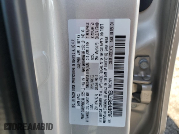 2023 Mazda CX-30 S Select with VIN 3MVDMBBM6PM577168, listed as a Copart auction lot 51258565 with 14,572 mi miles and Salvage Title. Bid and sale history available at DreamBid. Image 14.