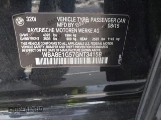 2016 BMW 3 Series 320i with VIN WBA8E1G57GNT34158, listed as a IAAI auction lot 41460721 with 123,765 mi miles and . Bid and sale history available at carsss.com. Image 9.