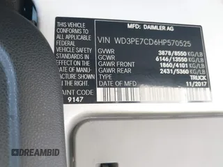 2017 Mercedes-Benz Sprinter Cargo Worker with VIN WD3PE7CD6HP570525, listed as a IAAI auction lot 42096771 with 276,337 mi miles. Bid and sale history available at carsss.com. Image 9.