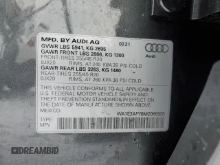 2021 Audi Q5 Premium Plus with VIN WA1E2AFY8M2066920, listed as a Copart auction lot 43134605 with 12,304 mi miles and Salvage Title. Bid and sale history available at carsss.com. Image 13.