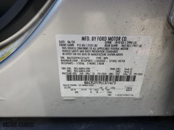 2020 Ford EcoSport S with VIN MAJ3S2FE9LC371673, listed as a Copart auction lot 49506215 with 67,881 mi miles and Salvage Title. Bid and sale history available at carsss.com. Image 14.