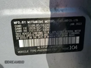 2022 Mitsubishi Mirage ES z VIN ML32FUFJ0NHF05453, wystawiony jako Copart lot #53673125 z przebiegiem 50 565 mil mil oraz Szkoda całkowita • Salvage title. Historia ofert i sprzedaży dostępna na DreamBid. Obrazek 12.
