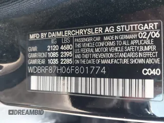 2006 Mercedes-Benz C с VIN WDBRF87H06F801774, выставлен на аукционе IAAI как лот 41791614 с пробегом 249 942 миль миль и . История ставок и продаж доступна на DreamBid. Изображение 9.