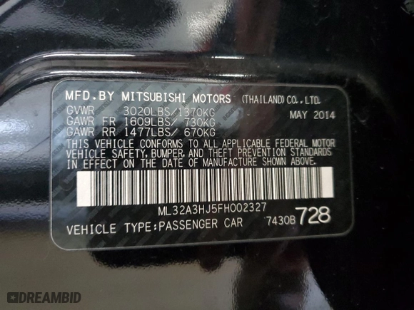 2015 Mitsubishi Mirage DE with VIN ML32A3HJ5FH002327, listed as a Copart auction lot 53505025 with 60,922 mi miles and Clean Title. Bid and sale history available at carsss.com. Image 12.