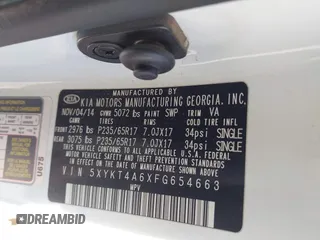 2015 Kia Sorento LX with VIN 5XYKT4A6XFG654663, listed as a IAAI auction lot 42196806 with 129,296 mi miles and . Bid and sale history available at DreamBid. Image 9.