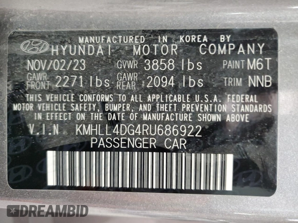 2024 Hyundai Elantra SE with VIN KMHLL4DG4RU686922, listed as a Copart auction lot 43054995 with 27,833 mi miles and Salvage Title. Bid and sale history available at DreamBid. Image 15.
