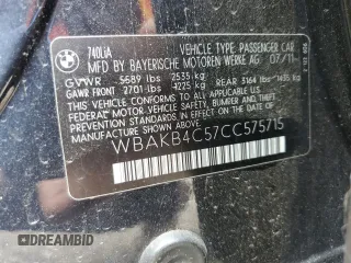 2012 BMW 7 Series 740Li с VIN WBAKB4C57CC575715, выставлен на аукционе Copart как лот 57558525 с пробегом 154 531 миль миль и Чистый • Clean title. История ставок и продаж доступна на DreamBid. Изображение 12.