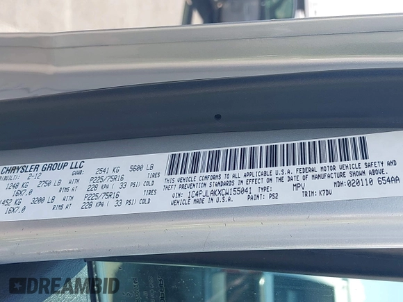 2012 Jeep Liberty Sport with VIN 1C4PJLAKXCW155041, listed as a IAAI auction lot 42142278 with 141,229 mi miles and . Bid and sale history available at DreamBid. Image 9.
