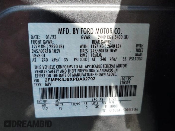 2023 Ford Edge SEL with VIN 2FMPK4J9XPBA02792, listed as a Copart auction lot 54517995 with 45,913 mi miles and Non Repairable. Bid and sale history available at carsss.com. Image 13.