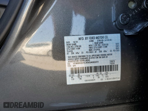 2025 Ford Explorer Platinum with VIN 1FMWK8HCXSGA82231, listed as a Copart auction lot 88560865 with 5,652 mi miles and Salvage title. Bid and sale history available at DreamBid. Image 15.