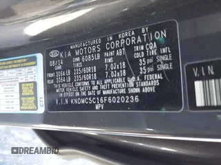 2015 Kia Sedona EX with VIN KNDMC5C16F6020236, listed as a IAAI auction lot 41805718 with 155,176 mi miles. Bid and sale history available at carsss.com. Image 9.