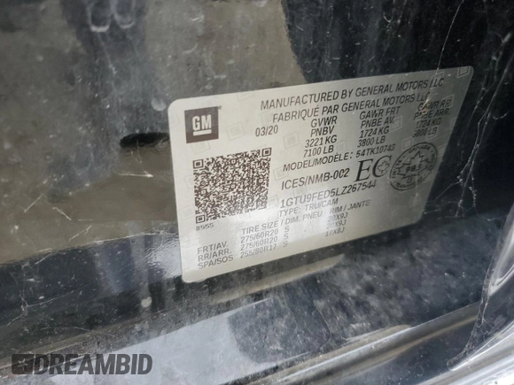 2020 GMC Sierra 1500 Denali with VIN 1GTU9FED5LZ267544, listed as a Copart auction lot 61575405 with 37,528 mi miles and Non repairable. Bid and sale history available at DreamBid. Image 12.