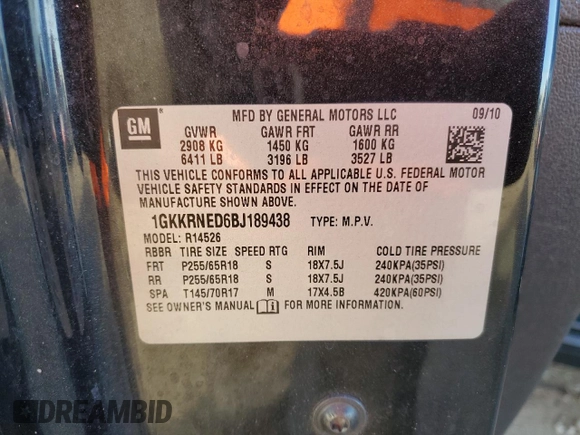 2011 GMC Acadia SL with VIN 1GKKRNED6BJ189438, listed as a Copart auction lot 88702695 with 144,820 mi miles and Salvage Title. Bid and sale history available at carsss.com. Image 15.