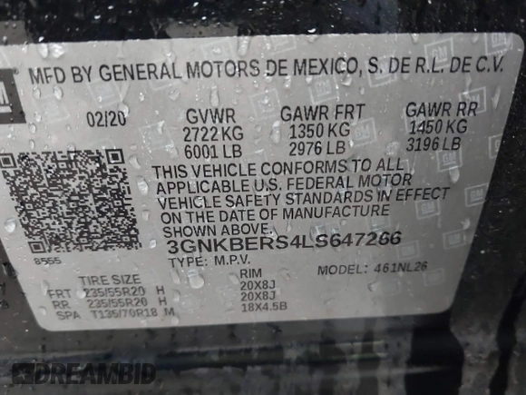 2020 Chevrolet Blazer RS z VIN 3GNKBERS4LS647266, wystawiony jako IAAI lot #41830369 z przebiegiem 79 098 mil mil oraz . Historia ofert i sprzedaży dostępna na DreamBid. Obrazek 9.