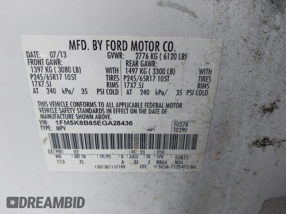2014 Ford Explorer with VIN 1FM5K8B85EGA28436, listed as a IAAI auction lot 41249050 with 205,854 mi miles and . Bid and sale history available at carsss.com. Image 9.