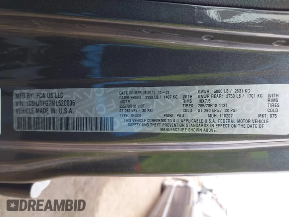 2021 Jeep Gladiator Overland с VIN 1C6HJTFG7ML620006, выставлен на аукционе IAAI как лот 41875269 с пробегом 22 655 миль миль и . История ставок и продаж доступна на DreamBid. Изображение 9.