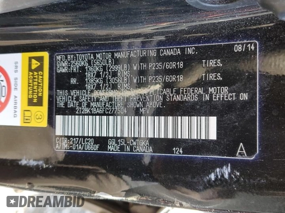 2015 Lexus RX 350 with VIN 2T2BK1BA6FC277504, listed as a Copart auction lot 53626945 with 128,052 mi miles and Salvage title. Bid and sale history available at DreamBid. Image 13.