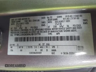 2022 Ford Escape SE with VIN 1FMCU0G6XNUB13770, listed as a IAAI auction lot 42697195 with 26,428 mi miles and . Bid and sale history available at DreamBid. Image 9.