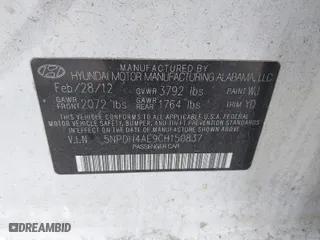 2012 Hyundai Elantra GLS PZEV with VIN 5NPDH4AE9CH150837, listed as a IAAI auction lot 41888818 with 86,210 mi miles. Bid and sale history available at carsss.com. Image 9.