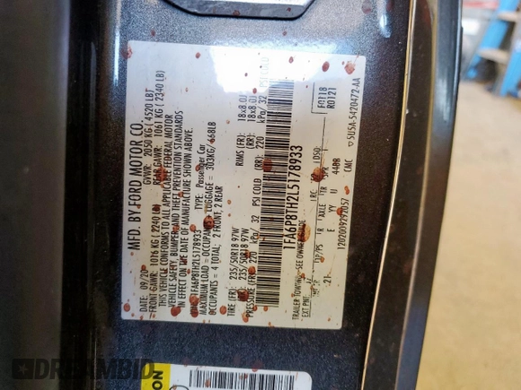 2020 Ford Mustang EcoBoost with VIN 1FA6P8TH2L5178933, listed as a Copart auction lot 61566425 with 65,250 mi miles and Salvage title. Bid and sale history available at DreamBid. Image 12.