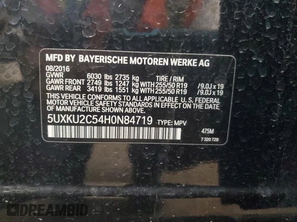 2017 BMW X6 xDrive35i z VIN 5UXKU2C54H0N84719, wystawiony jako Copart lot #55961065 z przebiegiem 56 452 mil mil oraz Szkoda całkowita • Salvage title. Historia ofert i sprzedaży dostępna na DreamBid. Obrazek 13.