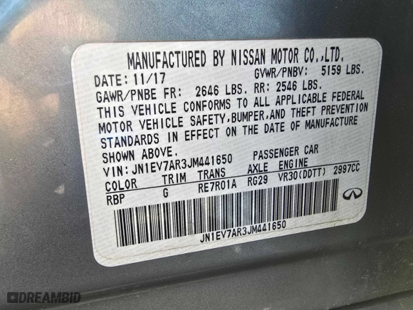 2018 Infiniti Q50 3.0t LUXE with VIN JN1EV7AR3JM441650, listed as a Copart auction lot 44277725 with 62,346 mi miles and Salvage Title. Bid and sale history available at carsss.com. Image 10.