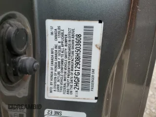 2008 Honda Civic EX-L z VIN 2HGFG12908H503608, wystawiony jako Copart lot #51803425 z przebiegiem 299 168 mil mil oraz Szkoda całkowita • Salvage title. Historia ofert i sprzedaży dostępna na DreamBid. Obrazek 12.