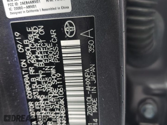 2019 Toyota C-HR XLE z VIN JTNKHMBX4K1061119, wystawiony jako Copart lot #47112995 z przebiegiem 42 983 mil mil oraz Szkoda całkowita • Salvage title. Historia ofert i sprzedaży dostępna na DreamBid. Obrazek 13.