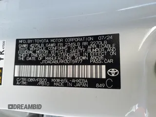 2024 Toyota Prius LE with VIN JTDADABU9R3015977, listed as a Copart auction lot 49179915 with 7,917 mi miles and Salvage Title. Bid and sale history available at carsss.com. Image 12.