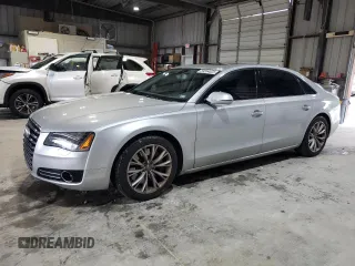 2012 Audi A8 with VIN WAURVAFD4CN038599, listed as a Copart auction lot 59554025 with 93,334 mi miles and Salvage title. Bid and sale history available at DreamBid. Image 1.