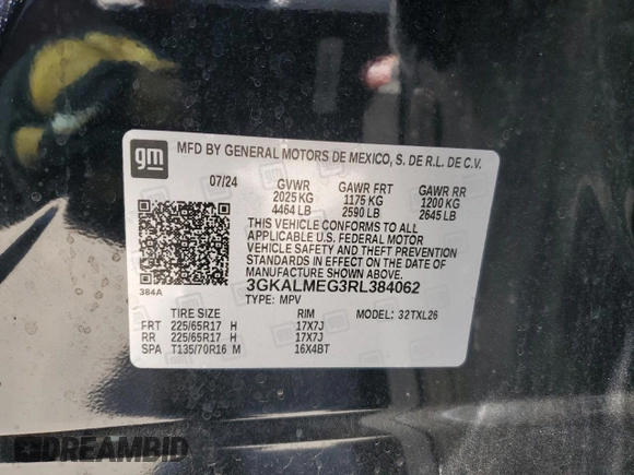 2024 GMC Terrain SLE z VIN 3GKALMEG3RL384062, wystawiony jako Copart lot #53861145 z przebiegiem 15 024 mil mil oraz Szkoda całkowita • Salvage title. Historia ofert i sprzedaży dostępna na DreamBid. Obrazek 13.