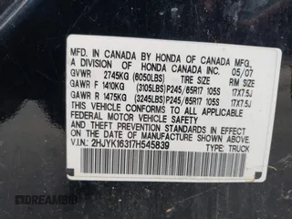 2007 Honda Ridgeline RTX z VIN 2HJYK16317H545839, wystawiony jako IAAI lot #42446190 z przebiegiem 183 600 mil mil oraz . Historia ofert i sprzedaży dostępna na DreamBid. Obrazek 9.