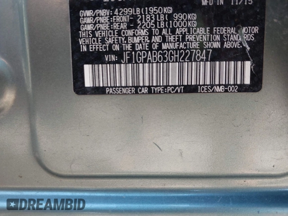 2016 Subaru Impreza Premium с VIN JF1GPAB63GH227847, выставлен на аукционе IAAI как лот 42263609 с пробегом 102 743 миль миль и . История ставок и продаж доступна на DreamBid. Изображение 9.