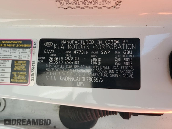2020 Kia Sportage EX z VIN KNDPNCAC0L7805972, wystawiony jako Copart lot #52038825 z przebiegiem 65 794 mil mil oraz Szkoda całkowita • Salvage title. Historia ofert i sprzedaży dostępna na DreamBid. Obrazek 13.