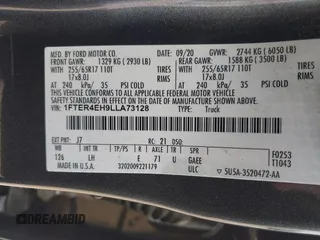 2020 Ford Ranger XL with VIN 1FTER4EH9LLA73128, listed as a IAAI auction lot 41886932 with 115,992 mi miles. Bid and sale history available at carsss.com. Image 9.