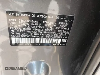 2015 Honda Fit LX with VIN 3HGGK5G57FM747786, listed as a IAAI auction lot 42656703 with 102,637 mi miles and . Bid and sale history available at DreamBid. Image 9.