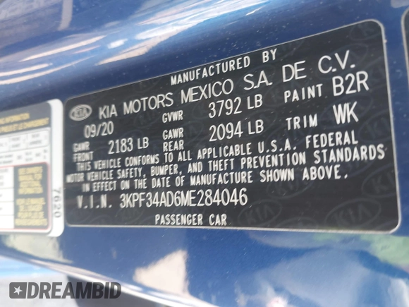 2021 Kia Forte GT-Line z VIN 3KPF34AD6ME284046, wystawiony jako IAAI lot #42231501 z przebiegiem 97 877 mil mil oraz . Historia ofert i sprzedaży dostępna na DreamBid. Obrazek 9.