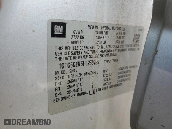 2017 GMC Canyon 4WD SLE with VIN 1GTG6CEN5H1259799, listed as a Copart auction lot 86647814 with 73,833 mi miles and Salvage Title. Bid and sale history available at carsss.com. Image 12.