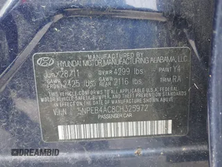 2012 Hyundai Sonata GLS with VIN 5NPEB4AC8CH325972, listed as a IAAI auction lot 42074980 with 259,660 mi miles and . Bid and sale history available at carsss.com. Image 9.