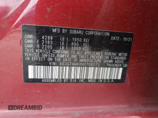 2022 Subaru Impreza Special Sports with VIN 4S3GTAM6XN3708272, listed as a Copart auction lot 48568345 with 38,420 mi miles and Salvage title. Bid and sale history available at DreamBid. Image 14.