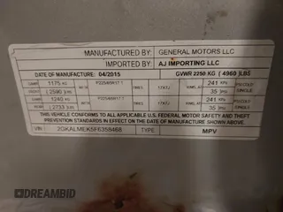 2015 GMC Terrain SLE with VIN 2GKALMEK5F6358468, listed as a IAAI auction lot 41991509 with 146,422 mi miles and . Bid and sale history available at DreamBid. Image 9.