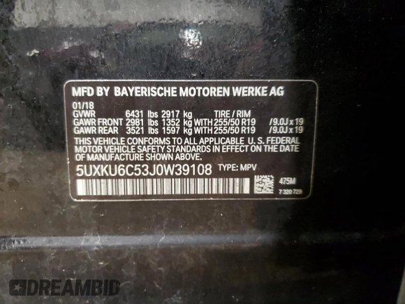 2018 BMW X6 xDrive50i with VIN 5UXKU6C53J0W39108, listed as a Copart auction lot 48705174 with 44,753 mi miles. Bid and sale history available at carsss.com. Image 13.