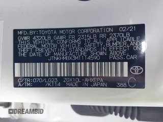 2021 Toyota C-HR LE with VIN JTNKHMBX3M1114590, listed as a IAAI auction lot 41560459 with 61,803 mi miles. Bid and sale history available at carsss.com. Image 9.
