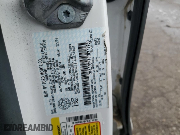 2015 Ford Fusion SE with VIN 3FA6P0H76FR271280, listed as a Copart auction lot 50403505 with 85,259 mi miles and Salvage title. Bid and sale history available at DreamBid. Image 12.